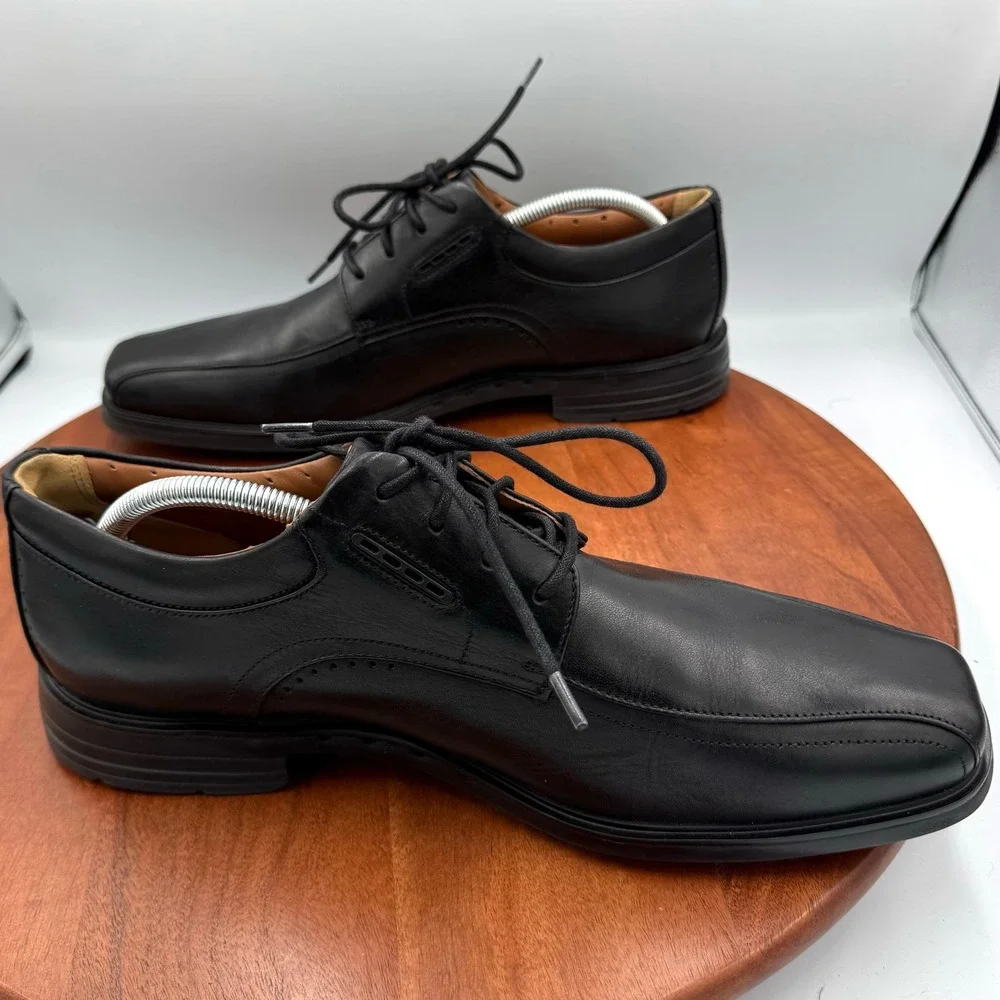 Clarks Unstructured Kenneth Black Leather Bicycle Toe Lace Up Oxford‎ Shoes M11